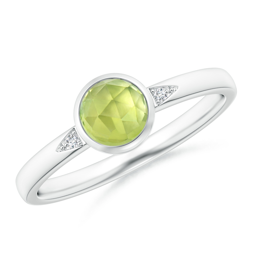 5mm AAA Bezel-Set Round Peridot Ring with Diamond Accents in White Gold