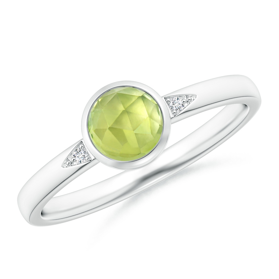 5mm AAA Bezel-Set Round Peridot Ring with Diamond Accents in White Gold 