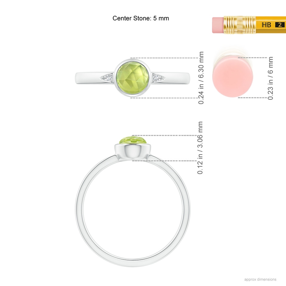 5mm AAA Bezel-Set Round Peridot Ring with Diamond Accents in White Gold ruler