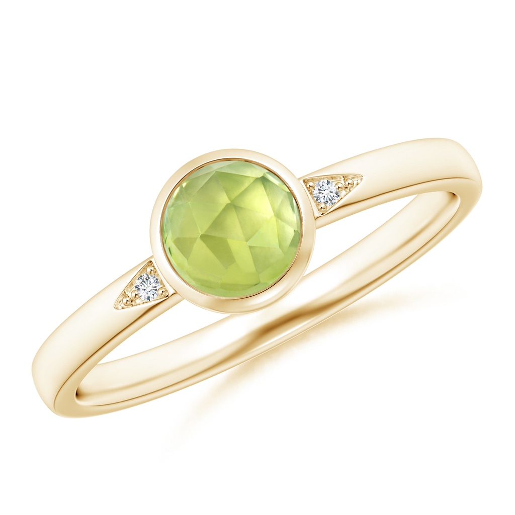 5mm AAA Bezel-Set Round Peridot Ring with Diamond Accents in Yellow Gold