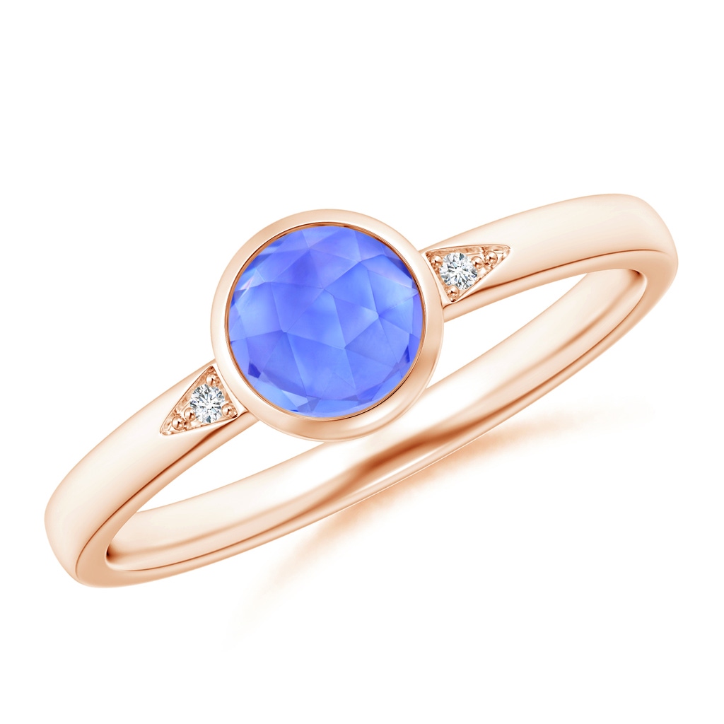 5mm AAA Bezel-Set Round Tanzanite Ring with Diamond Accents in Rose Gold