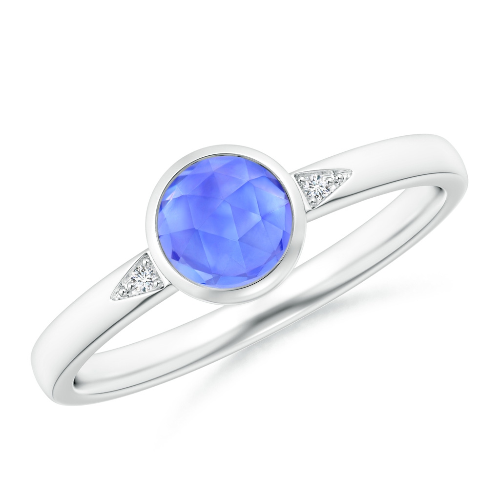 5mm AAA Bezel-Set Round Tanzanite Ring with Diamond Accents in White Gold