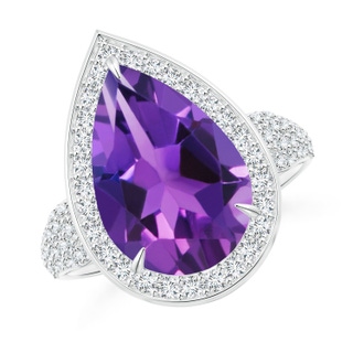 15x10mm AAAA Claw-Set Pear Amethyst Cocktail Halo Ring with Diamonds in P950 Platinum