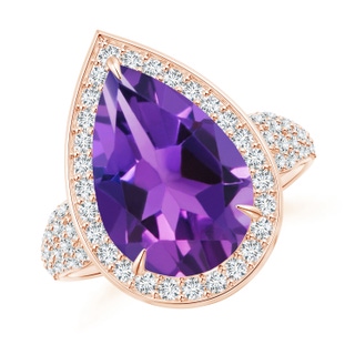 15x10mm AAAA Claw-Set Pear Amethyst Cocktail Halo Ring with Diamonds in Rose Gold