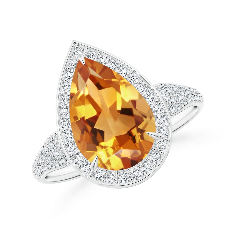 12x8mm AA Claw-Set Pear Citrine Cocktail Halo Ring with Diamonds in White Gold 