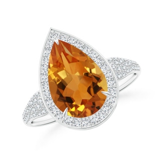 12x8mm AAA Claw-Set Pear Citrine Cocktail Halo Ring with Diamonds in White Gold