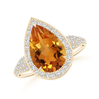 12x8mm AAA Claw-Set Pear Citrine Cocktail Halo Ring with Diamonds in Yellow Gold