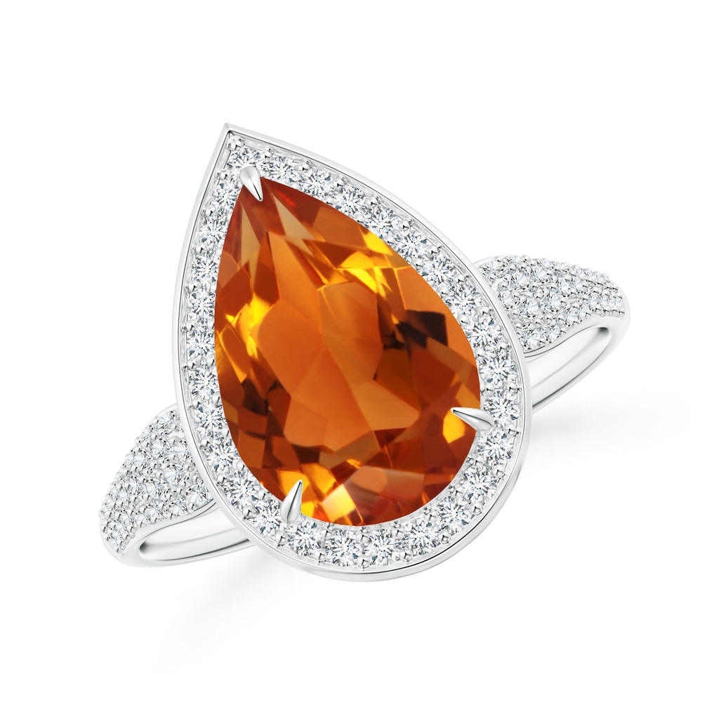 12x8mm AAAA Claw-Set Pear Citrine Cocktail Halo Ring with Diamonds in P950 Platinum