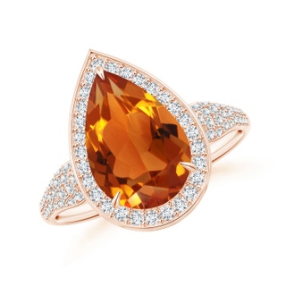 12x8mm AAAA Claw-Set Pear Citrine Cocktail Halo Ring with Diamonds in Rose Gold