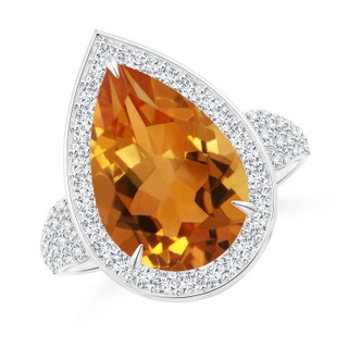 15x10mm AAA Claw-Set Pear Citrine Cocktail Halo Ring with Diamonds in P950 Platinum