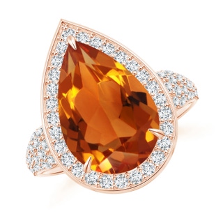 15x10mm AAAA Claw-Set Pear Citrine Cocktail Halo Ring with Diamonds in Rose Gold