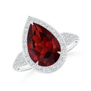 12x8mm AAAA Claw-Set Pear Garnet Cocktail Halo Ring with Diamonds in P950 Platinum