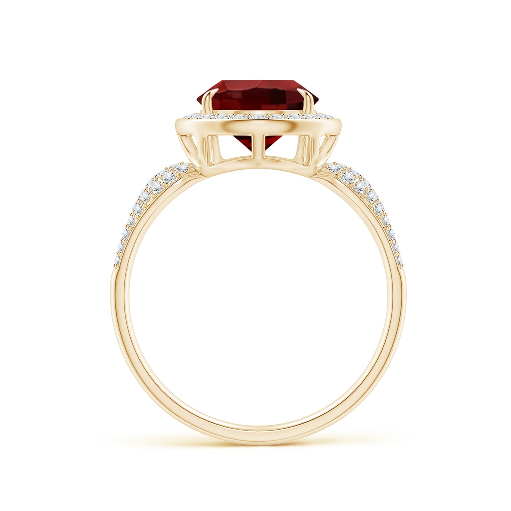 12x8mm AAAA Claw-Set Pear Garnet Cocktail Halo Ring with Diamonds in Yellow Gold Side 1