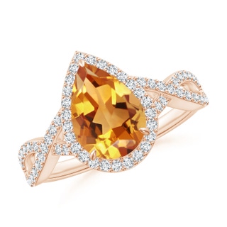 10x7mm AA Pear Citrine Twisted Split Shank Cocktail Ring in Rose Gold