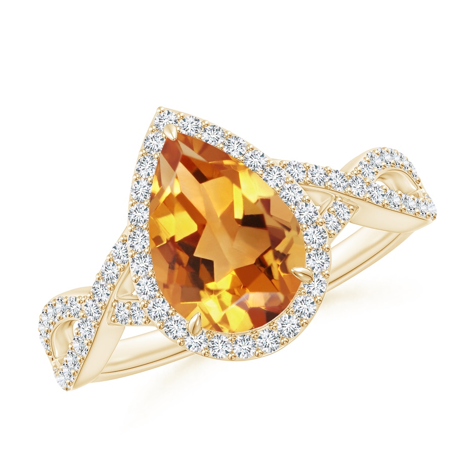 10x7mm AA Pear Citrine Twisted Split Shank Cocktail Ring in Yellow Gold 