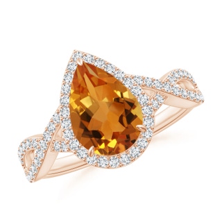 10x7mm AAA Pear Citrine Twisted Split Shank Cocktail Ring in 10K Rose Gold