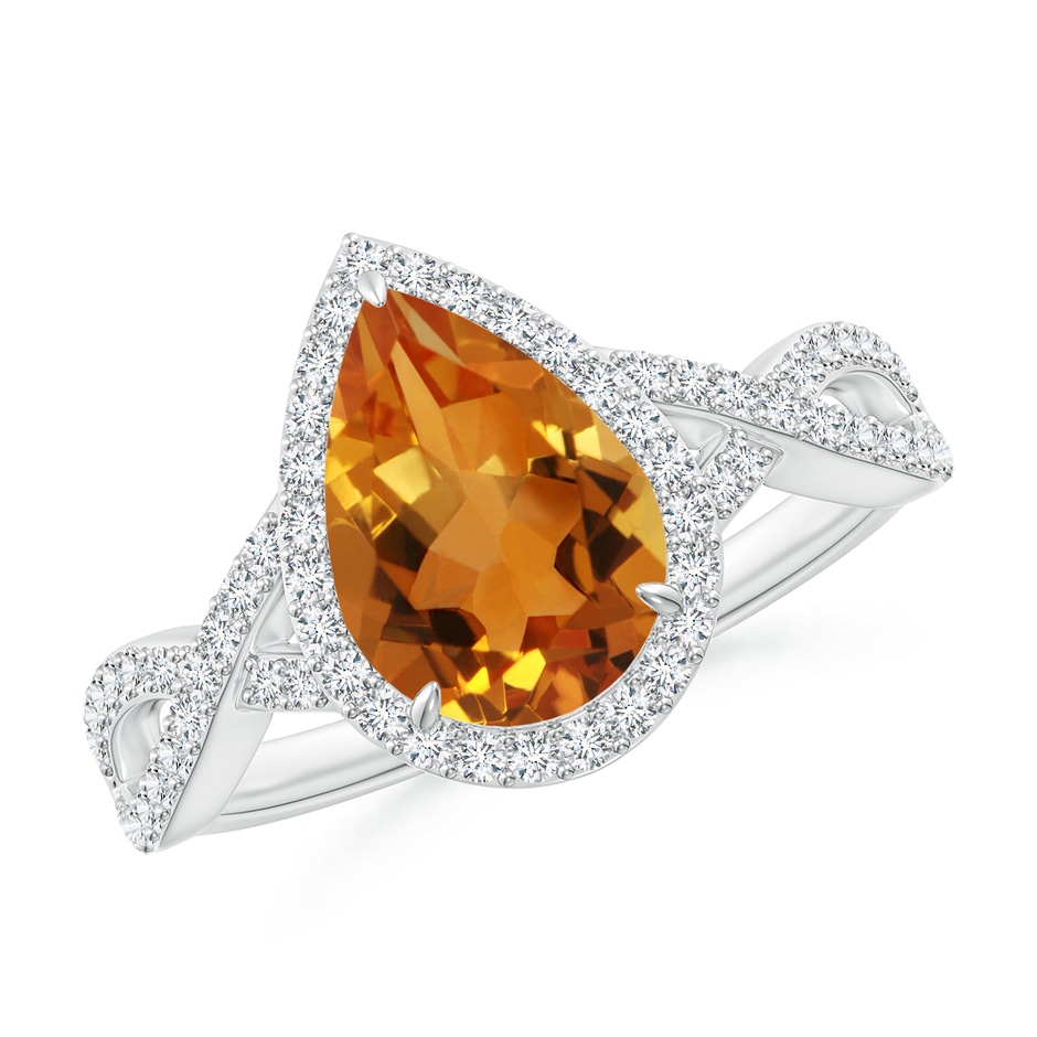 10x7mm AAA Pear Citrine Twisted Split Shank Cocktail Ring in White Gold 