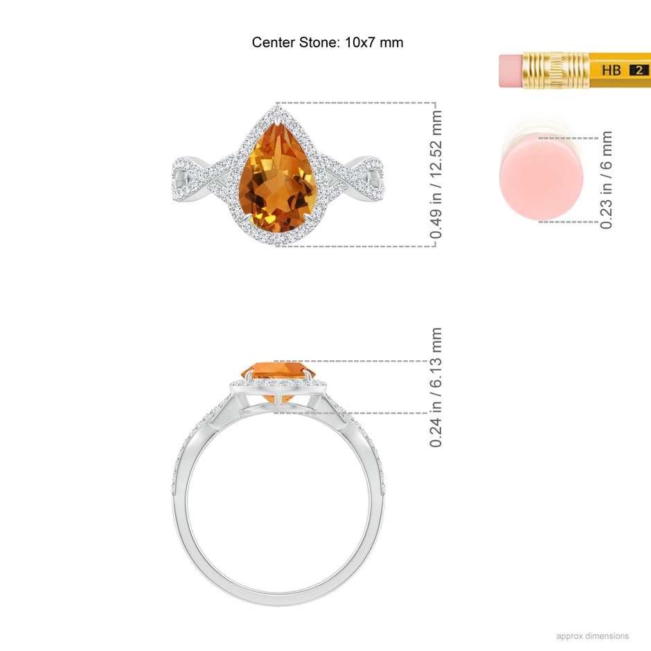 10x7mm AAA Pear Citrine Twisted Split Shank Cocktail Ring in White Gold ruler