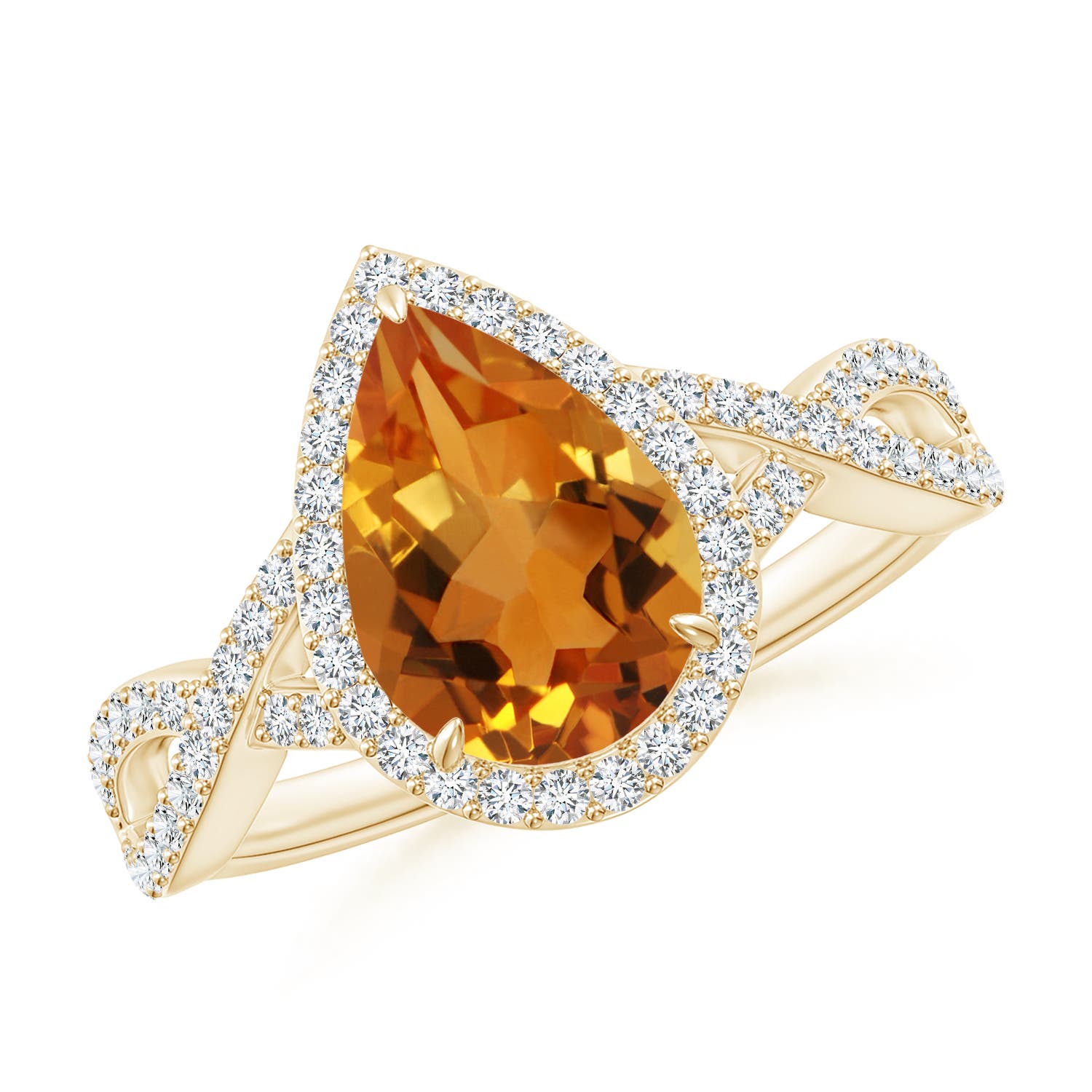 Pear Citrine Twisted Split Shank Cocktail Ring