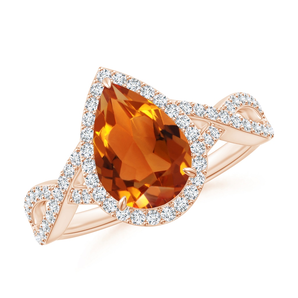 10x7mm AAAA Pear Citrine Twisted Split Shank Cocktail Ring in Rose Gold