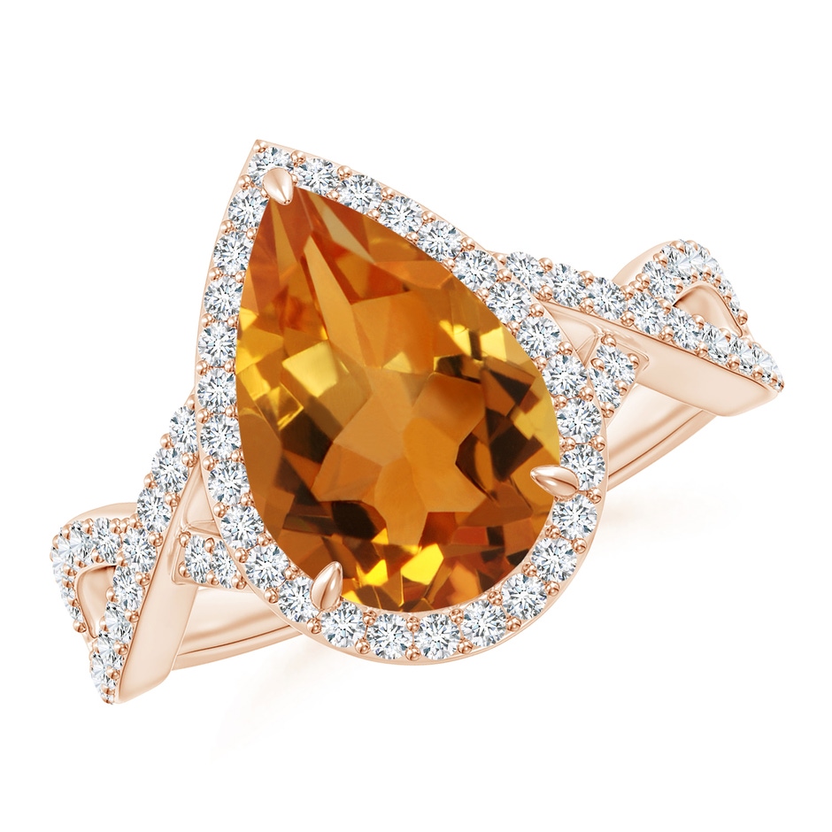 12x8mm AAA Pear Citrine Twisted Split Shank Cocktail Ring in Rose Gold 