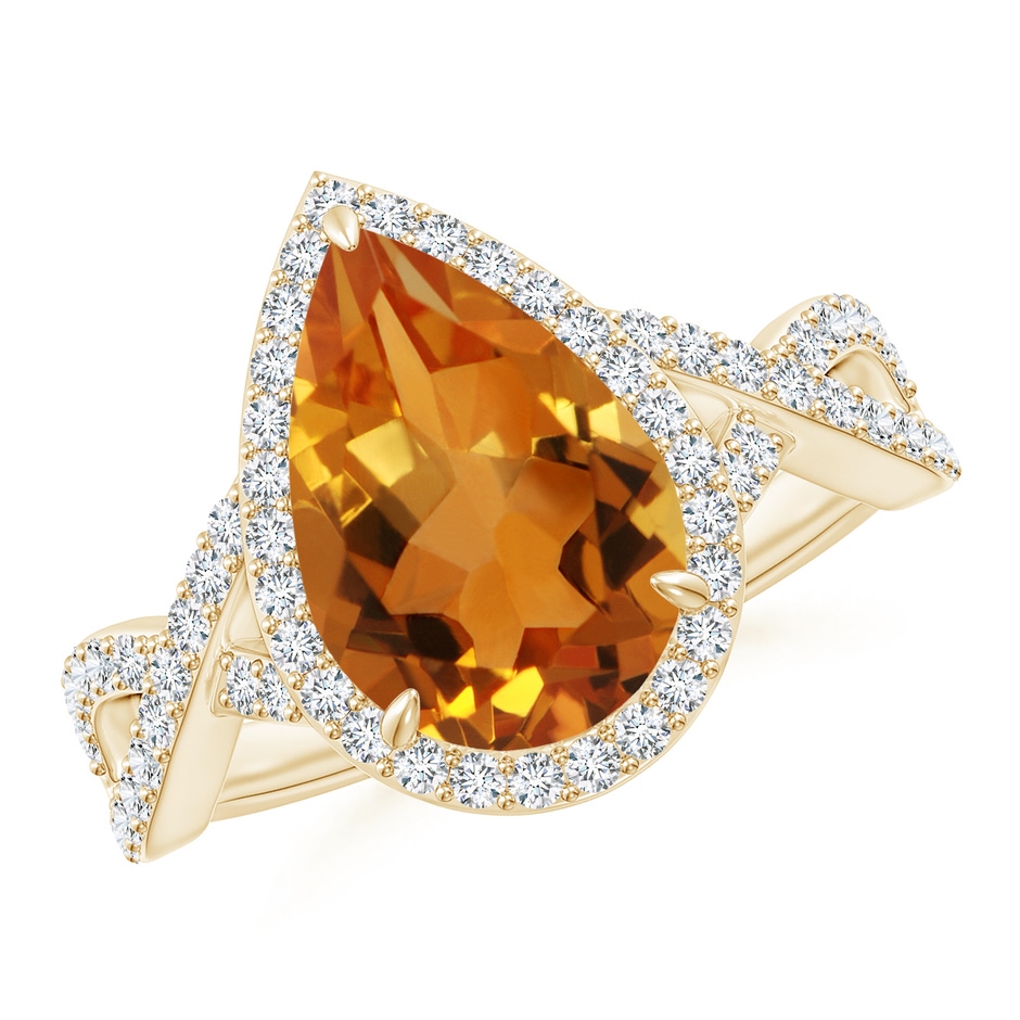12x8mm AAA Pear Citrine Twisted Split Shank Cocktail Ring in Yellow Gold 