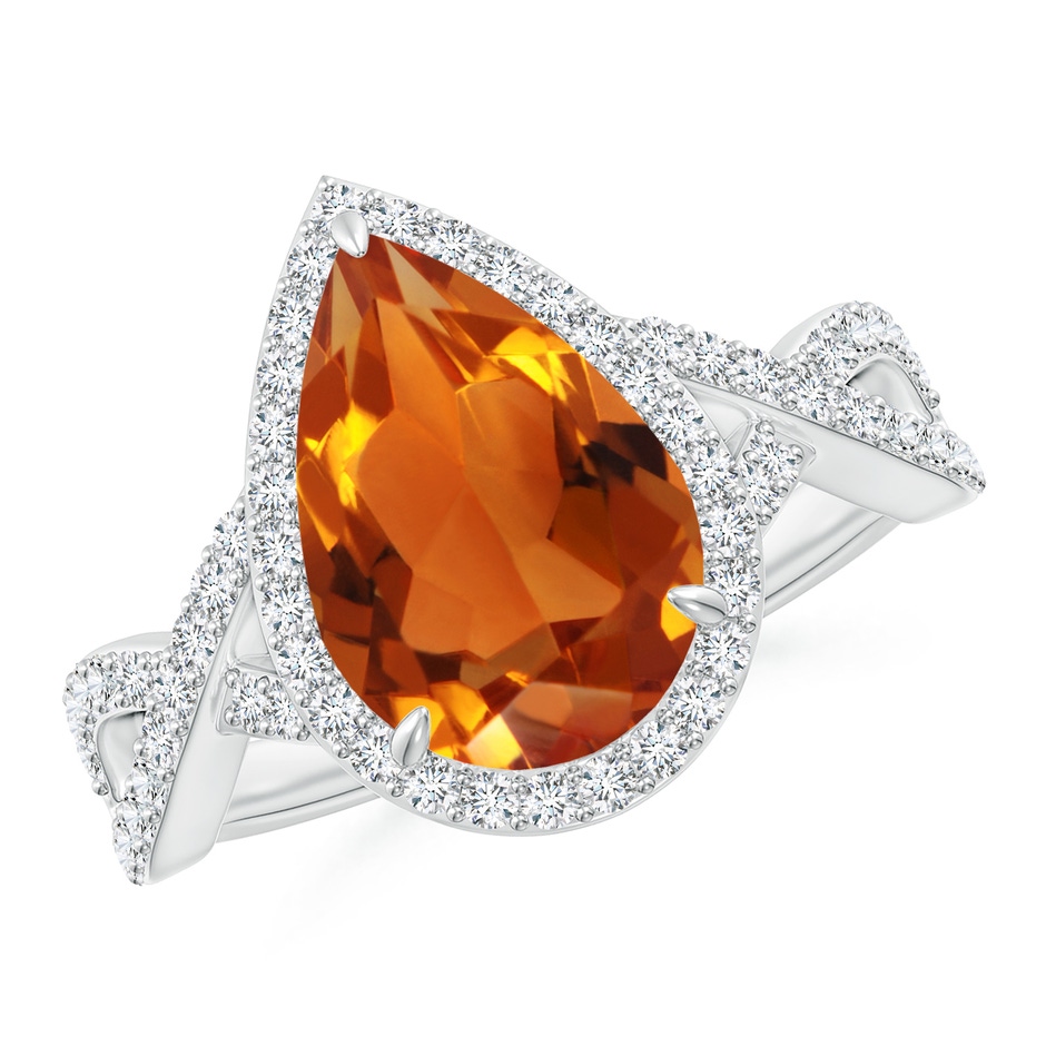 12x8mm AAAA Pear Citrine Twisted Split Shank Cocktail Ring in P950 Platinum 