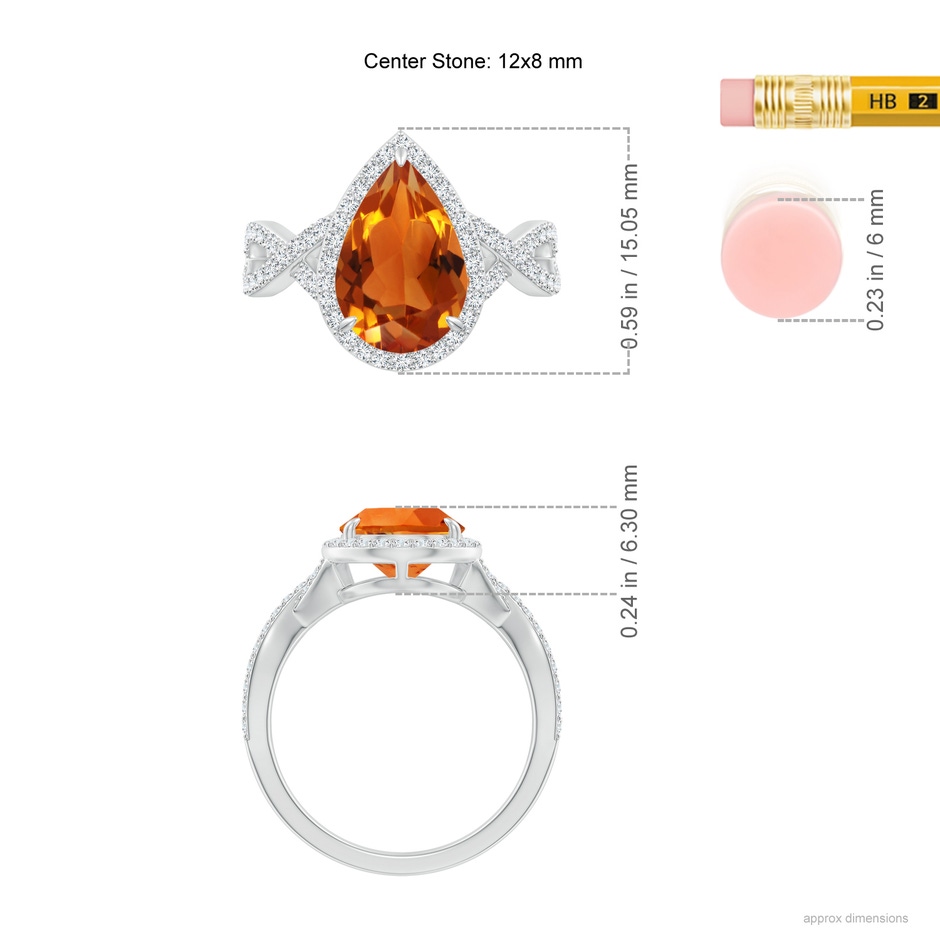 12x8mm AAAA Pear Citrine Twisted Split Shank Cocktail Ring in P950 Platinum ruler
