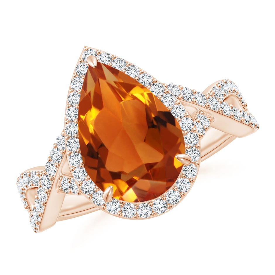 12x8mm AAAA Pear Citrine Twisted Split Shank Cocktail Ring in Rose Gold 