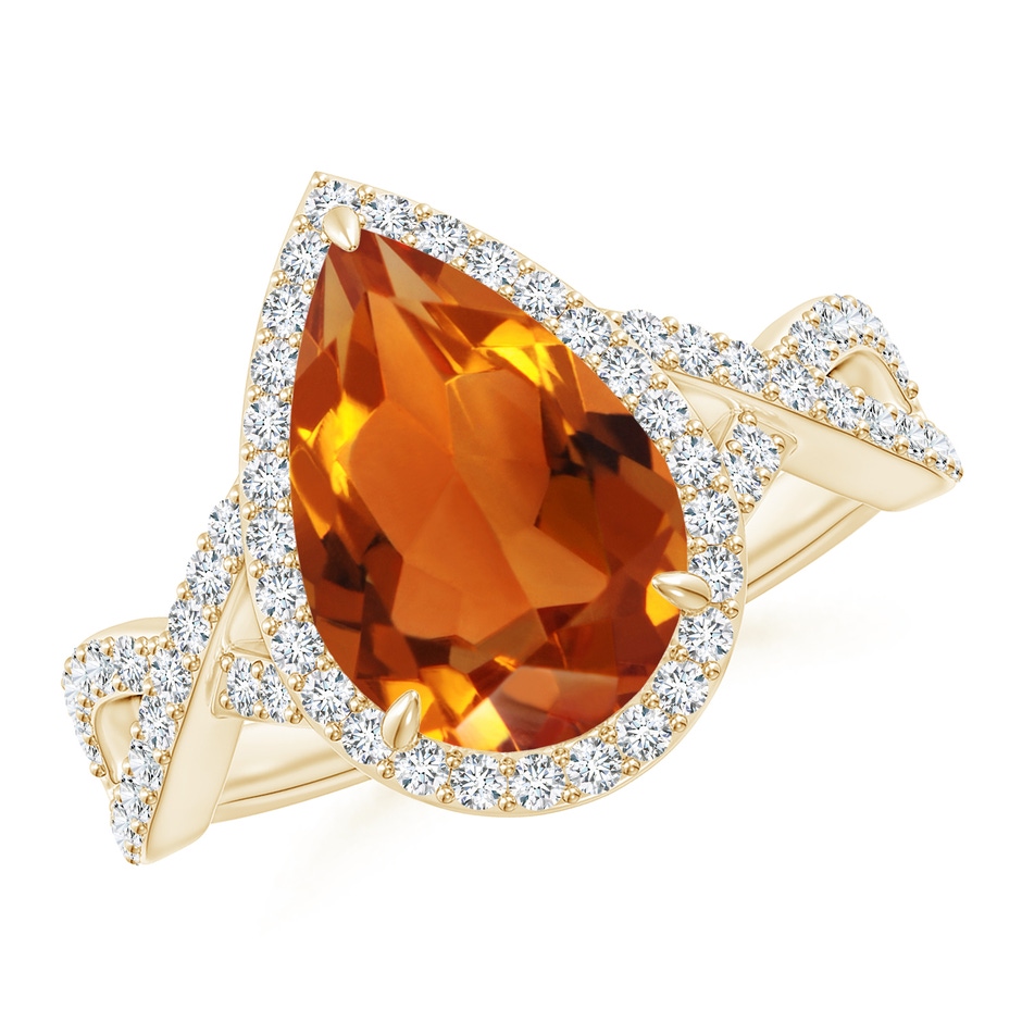 12x8mm AAAA Pear Citrine Twisted Split Shank Cocktail Ring in Yellow Gold 