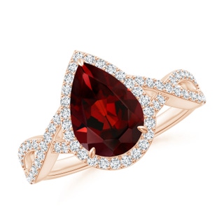 10x7mm AAA Pear Garnet Twisted Split Shank Cocktail Ring in Rose Gold