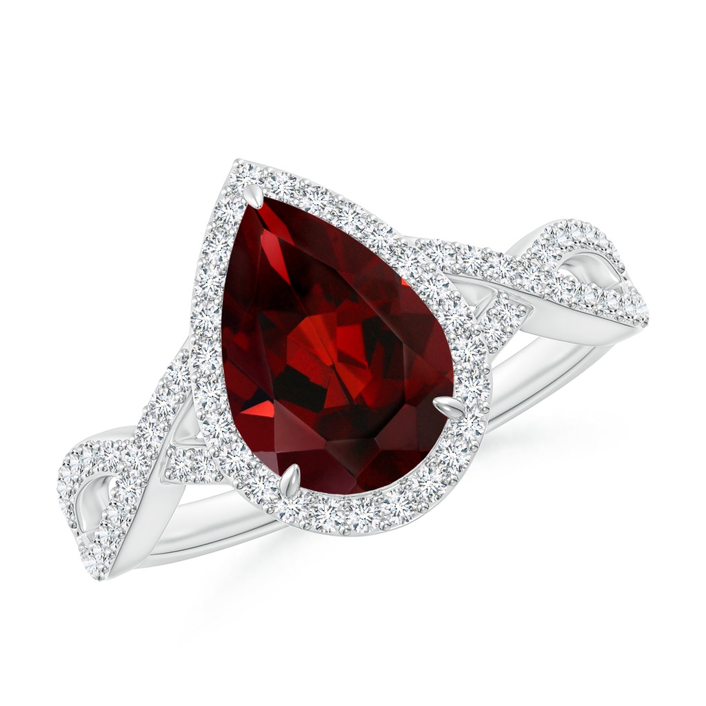 10x7mm AAA Pear Garnet Twisted Split Shank Cocktail Ring in White Gold