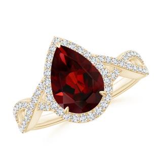 10x7mm AAA Pear Garnet Twisted Split Shank Cocktail Ring in Yellow Gold