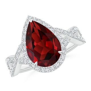 12x8mm AAAA Pear Garnet Twisted Split Shank Cocktail Ring in P950 Platinum