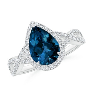 10x7mm AAAA Pear London Blue Topaz Twisted Split Shank Cocktail Ring in P950 Platinum