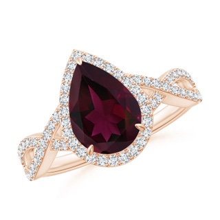 10x7mm A Pear Rhodolite Twisted Split Shank Cocktail Ring in Rose Gold