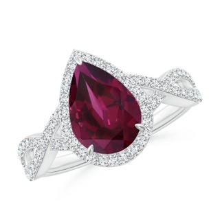 10x7mm AAA Pear Rhodolite Twisted Split Shank Cocktail Ring in White Gold