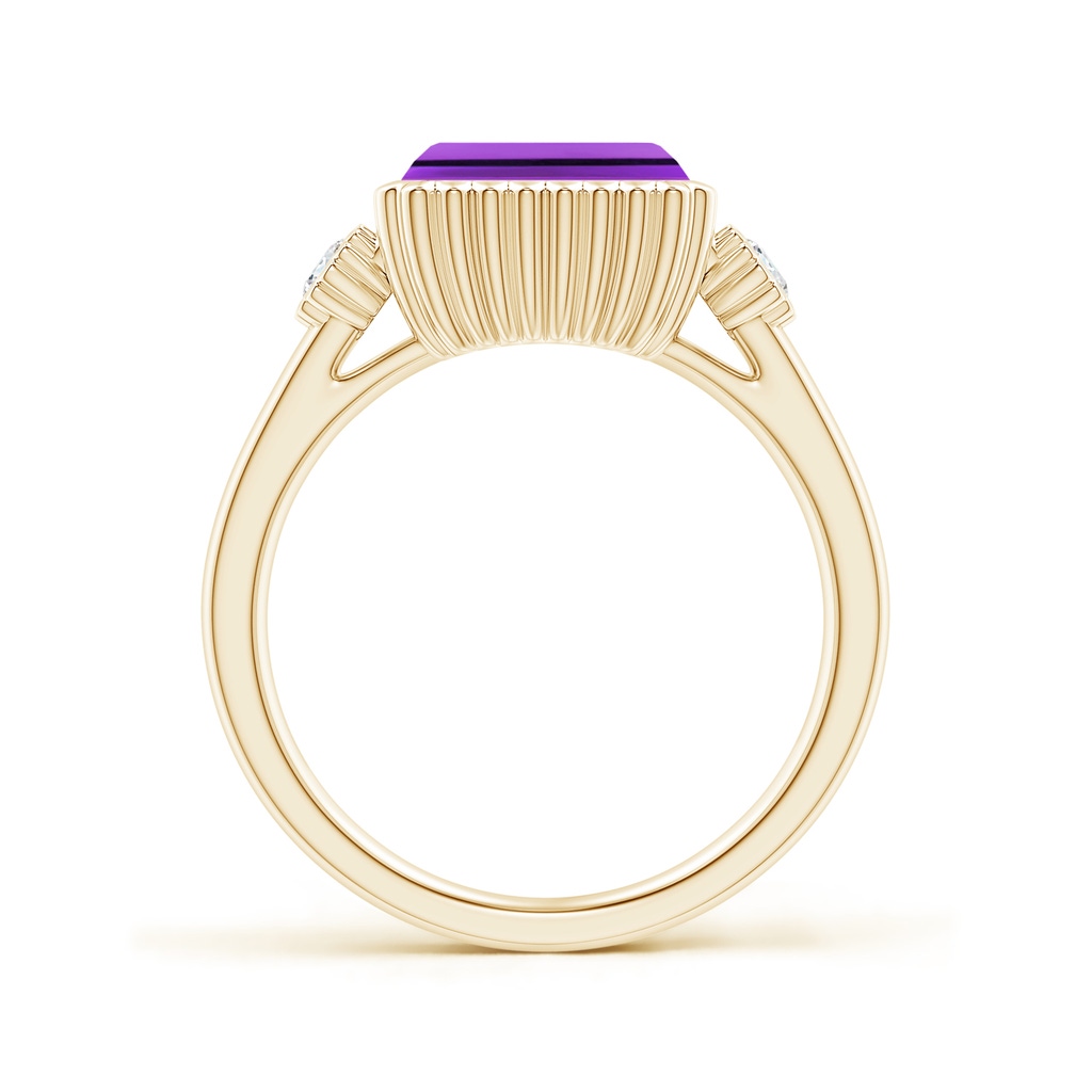 9x7mm AAA East-West Emerald-Cut Amethyst Cocktail Ring with Diamonds in Yellow Gold Side-1