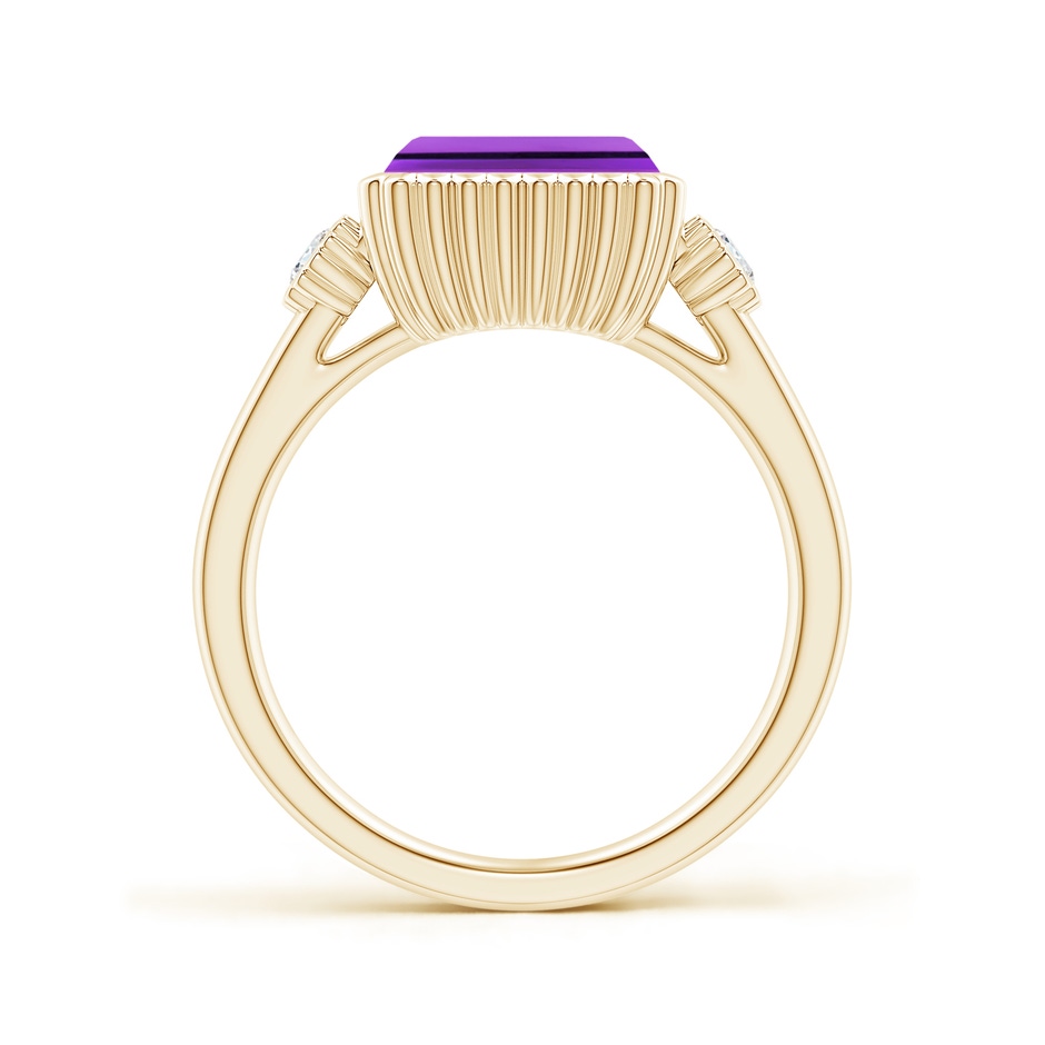 9x7mm AAA East-West Emerald-Cut Amethyst Cocktail Ring with Diamonds in Yellow Gold side-1