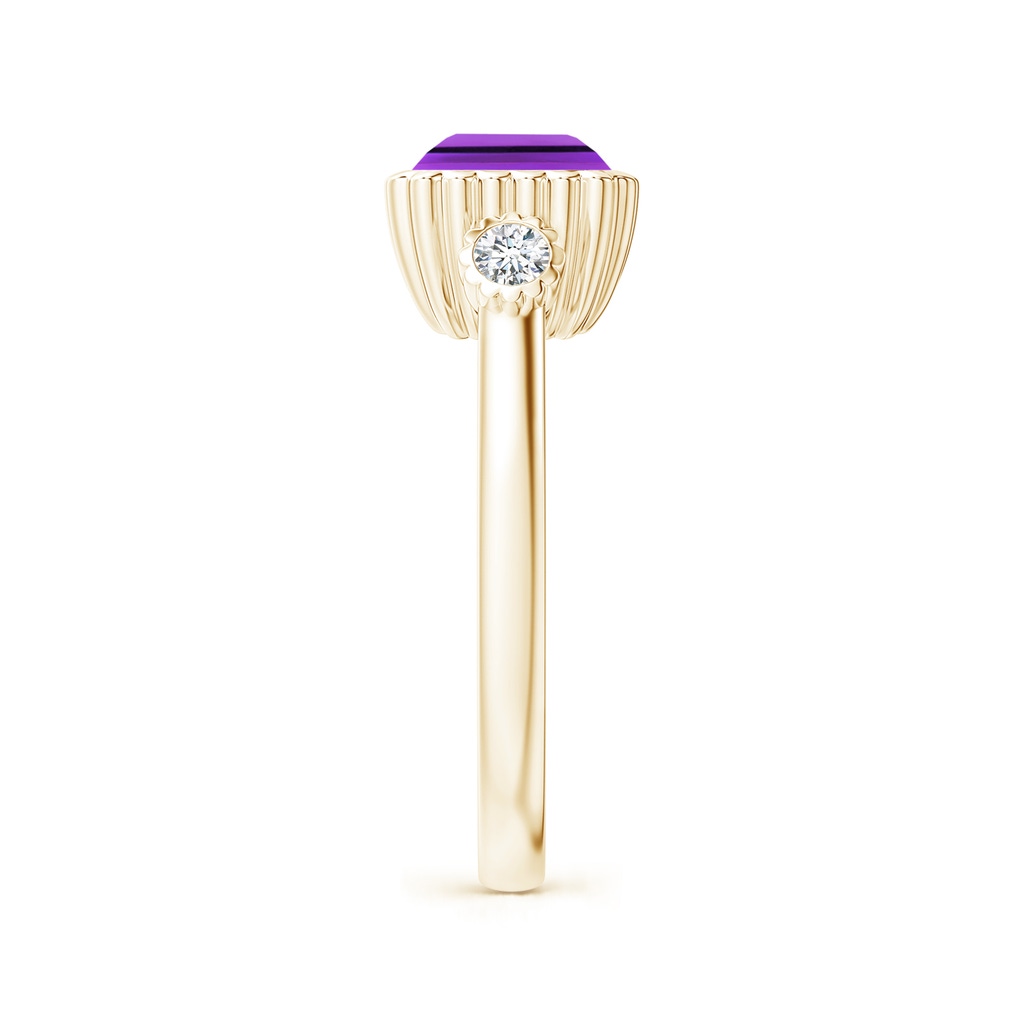 9x7mm AAA East-West Emerald-Cut Amethyst Cocktail Ring with Diamonds in Yellow Gold Side-2