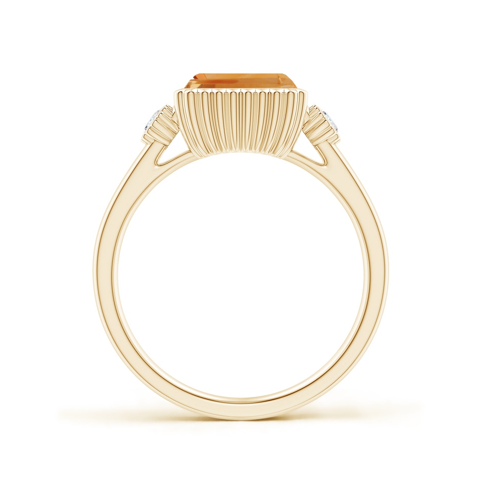 8x6mm A East-West Emerald-Cut Citrine Cocktail Ring with Diamonds in Yellow Gold side-1