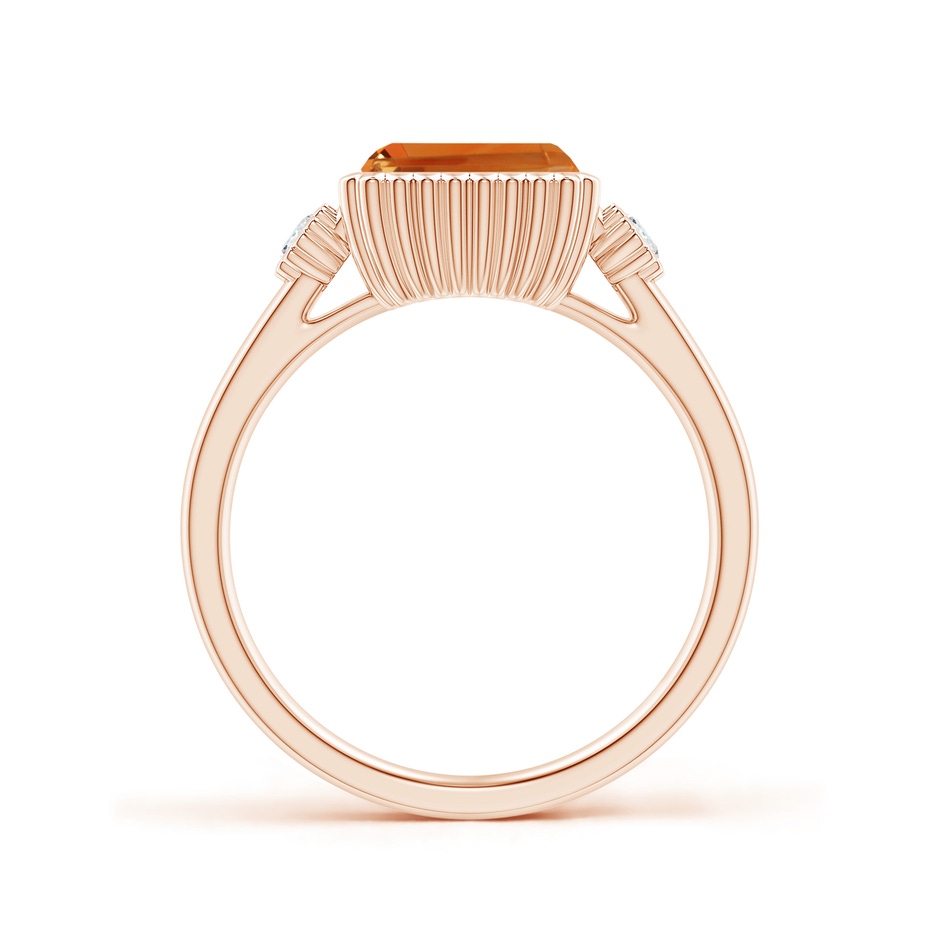 8x6mm AAA East-West Emerald-Cut Citrine Cocktail Ring with Diamonds in Rose Gold side-1