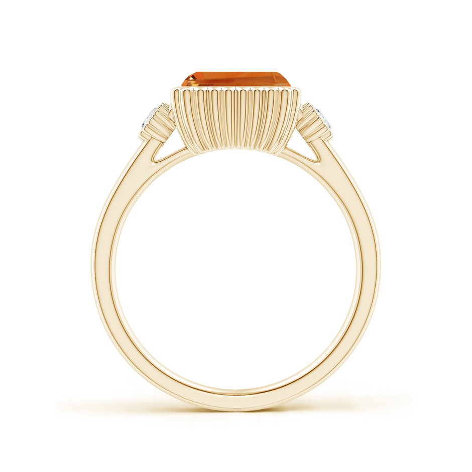 8x6mm AAA East-West Emerald-Cut Citrine Cocktail Ring with Diamonds in Yellow Gold side-1