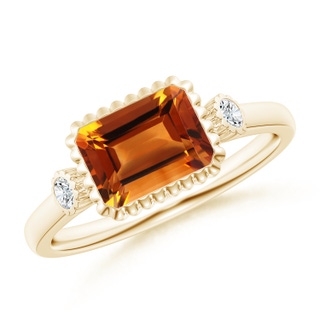 8x6mm AAAA East-West Emerald-Cut Citrine Cocktail Ring with Diamonds in Yellow Gold