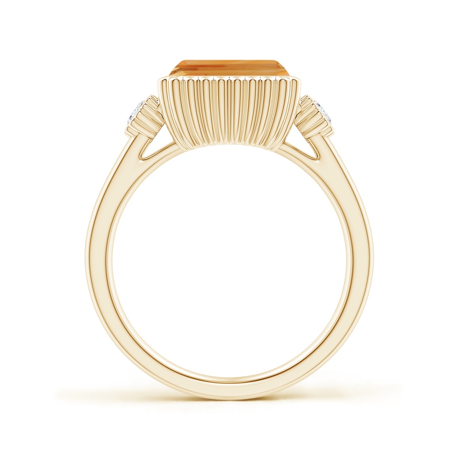 9x7mm A East-West Emerald-Cut Citrine Cocktail Ring with Diamonds in Yellow Gold side-1