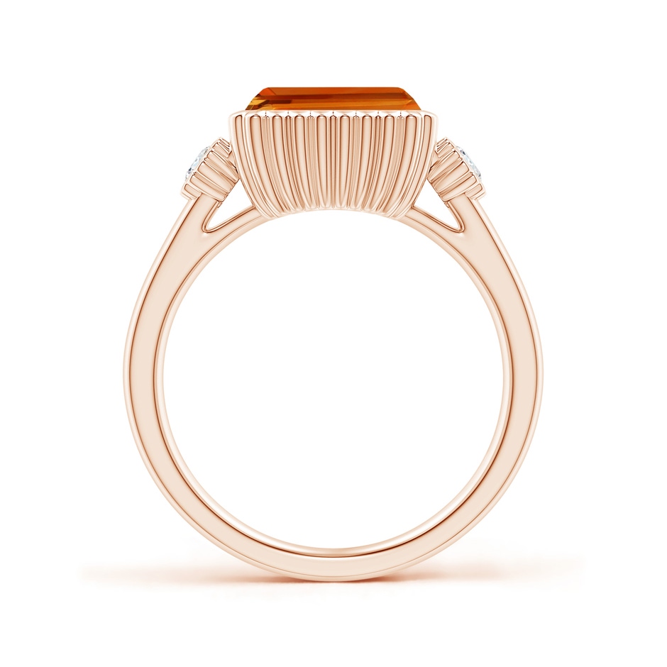 9x7mm AAAA East-West Emerald-Cut Citrine Cocktail Ring with Diamonds in Rose Gold side-1