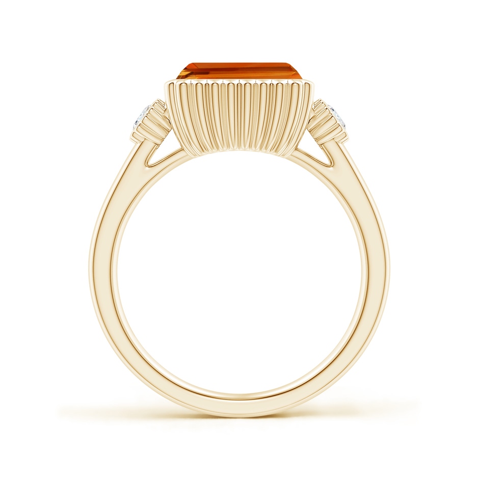 9x7mm AAAA East-West Emerald-Cut Citrine Cocktail Ring with Diamonds in Yellow Gold side-1