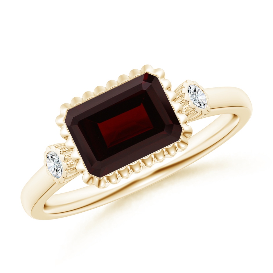8x6mm A East-West Emerald-Cut Garnet Cocktail Ring with Diamonds in Yellow Gold 