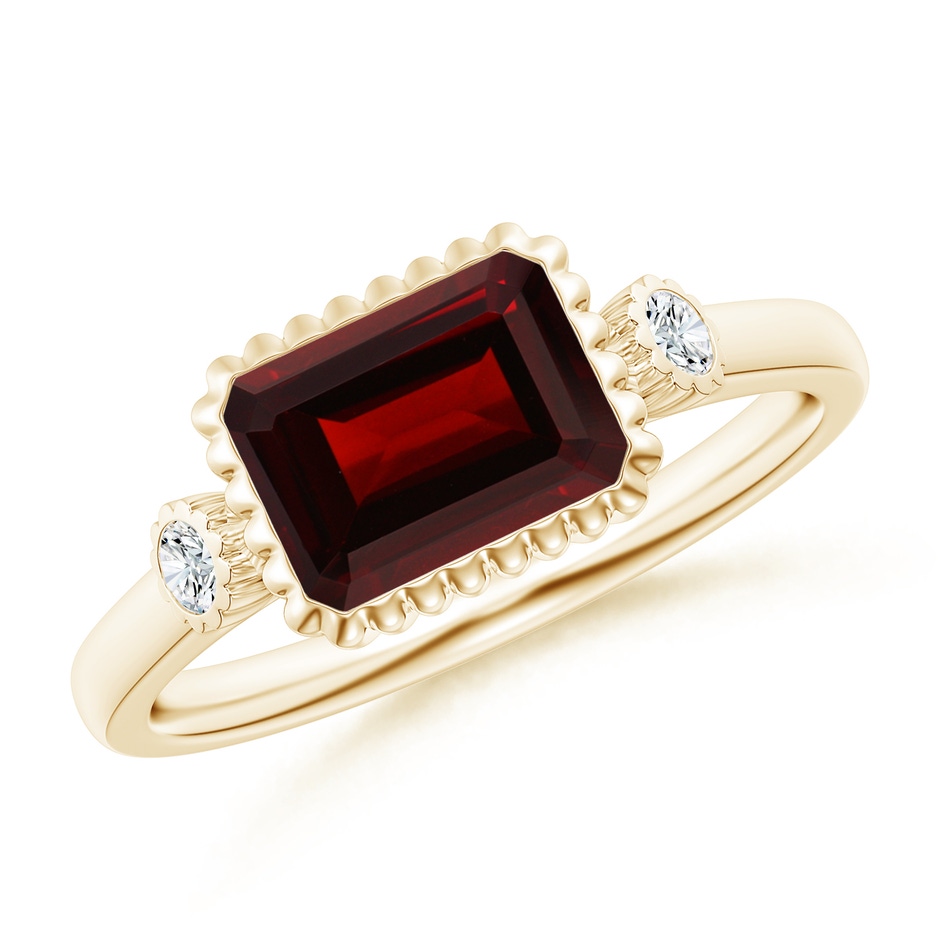8x6mm AA East-West Emerald-Cut Garnet Cocktail Ring with Diamonds in Yellow Gold 
