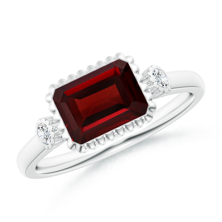 8x6mm AAA East-West Emerald-Cut Garnet Cocktail Ring with Diamonds in White Gold 